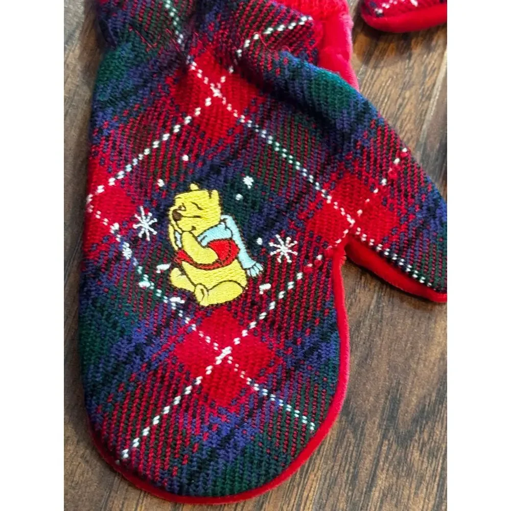 Vintage Disney Store plaid velvet winnie the pooh mittens 12-24 Months Toddler